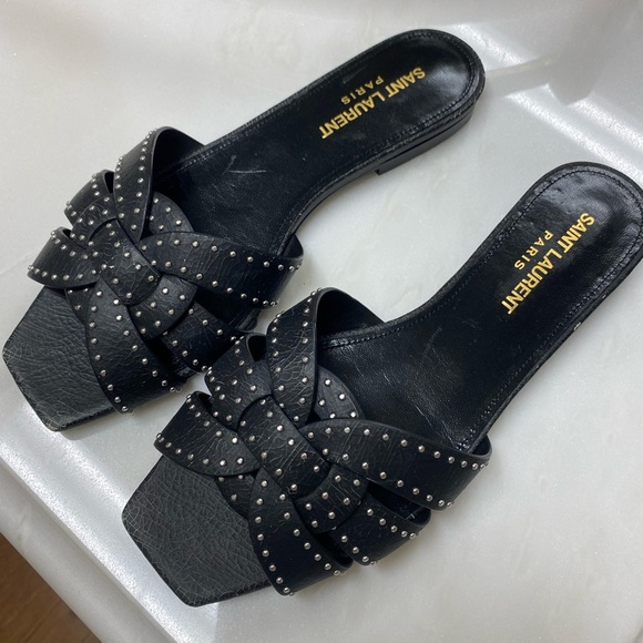 Saint Laurent Tribute Studded Flat Sandal - Picture 1 of 4